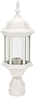 LIT-PaTH Outdoor Post Lighting Pole Lantern Fixture with One E26 Base Max 100W, Aluminum Housing Plus Glass (White Finish)