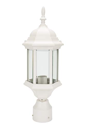 LIT-PaTH Outdoor Post Lighting Pole Lantern Fixture with One E26 Base Max 100W, Aluminum Housing Plus Glass (White Finish)