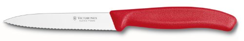 Victorinox 4 Inch Swiss Classic Paring Knife with Serrated Edge, Spear Point, Red