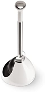 simplehuman Toilet Plunger and Caddy, Stainless Steel, White