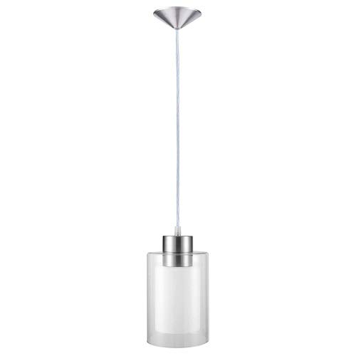 Pendant Lighting Contemporary Pendant Light Adjustable Single Pendant Hanging Light for Kitchen Island Dining Room Farmhouse with Clear and White Glass Shade Mini Pendant Light Fixture in Satin Nickel