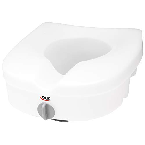 Carex E-Z Lock Raised Toilet Seat, Adds 5 Inches to Toilet Height, Elderly and Handicap Toilet Seat Riser, Round Or Elongated Toilets