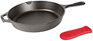 Lodge 10.25 Inch Cast Iron Skillet. Pre-Seasoned 10.25-Inch Cast Iron Skillet with Red Silicone Hot Handle Holder.