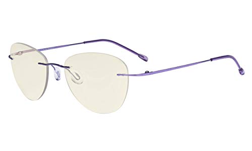 Eyekepper Rimless Progressive Glasses Multifocus Readers Blue Light Filter Pilot Reading Eyeglasses Women,Purple