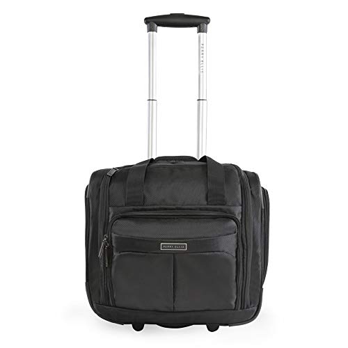 Perry Ellis Men's Excess 9-Pocket Underseat Rolling Tote Carry-on Bag Travel, Black, One Size