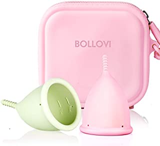 Menstrual Cups Set, Support Low Cervix and Light or Heavy Flow, Pad and Tampon Alternative, Soft, Flexible and Reusable, Beginner Safe, Free Bonus Travel Storage Bag (Large, Pink&Green)