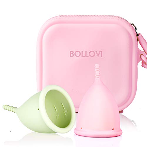 Menstrual Cups Set, Support Low Cervix and Light or Heavy Flow, Pad and Tampon Alternative, Soft, Flexible and Reusable, Beginner Safe, Free Bonus Travel Storage Bag (Large, Pink&Green)