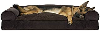 Furhaven Pet Dog Bed - Faux Fleece and Chenille Soft Woven Pillow Cushion Traditional Sofa-Style Living Room Couch Pet Bed with Removable Cover for Dogs and Cats, Coffee, Jumbo