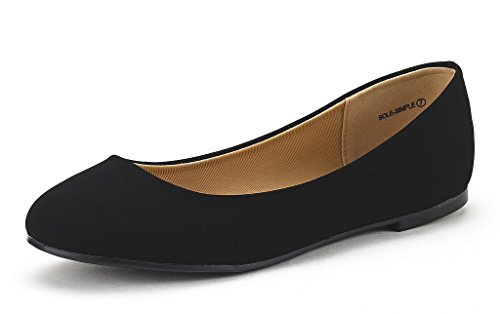 DREAM PAIRS Women's Sole-Simple Black Nubuck Ballerina Walking Flats Shoes - 7 M US