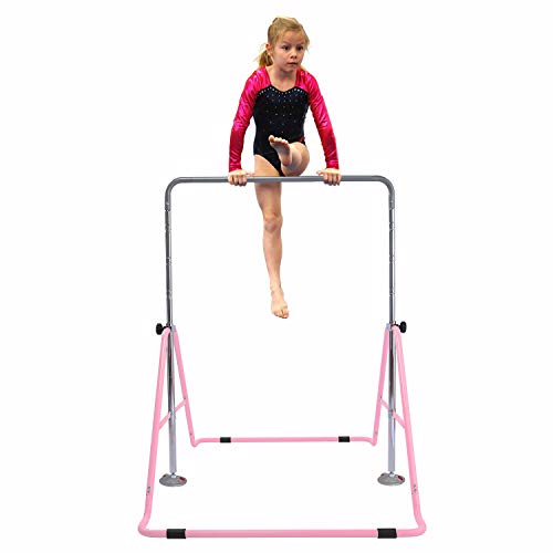 GT Sports Gymnastics Bar Expandable Junior Training Bar Folding Horizontal Bars for Kids (Pink), Pink