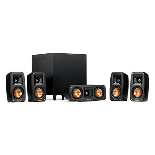 Klipsch Reference Theater Pack 5.1 Channel Surround Sound System, Wireless High Fidelity Subwoofer, Wall Mountable Design, Spmor Mouse Pad