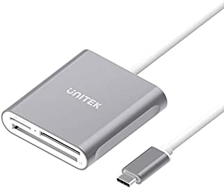 USB C SD Card Reader, Unitek Aluminum 3-Slot USB 3.0 Type-C Flash Memory Card Reader for USB C Device, Supports SanDisk Compact Flash Memory Card and Lexar Professional CompactFlash Card - Grey