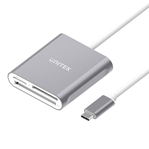 USB C SD Card Reader, Unitek Aluminum 3-Slot USB 3.0 Type-C Flash Memory Card Reader for USB C Device, Supports SanDisk Compact Flash Memory Card and Lexar Professional CompactFlash Card - Grey