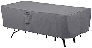 M&H Heavy Duty Waterproof Large Patio Set Cover - Outdoor Furniture Cover with Padded Handles and Durable Hem Cord - Fits Large Oval or Rectangular Table with Chairs, 90 x 60 inch, Taupe