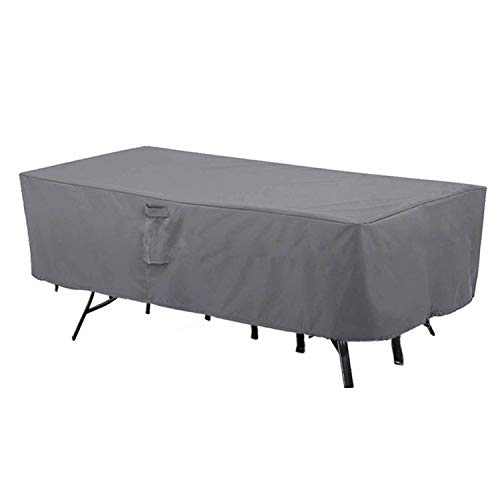 M&H Heavy Duty Waterproof Large Patio Set Cover - Outdoor Furniture Cover with Padded Handles and Durable Hem Cord - Fits Large Oval or Rectangular Table with Chairs, 90 x 60 inch, Taupe