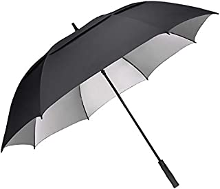 G4Free 54 inch Windproof Golf Umbrella UV Protection Auto Open Double Canopy Vented Sun Rain Waterproof Stick Umbrellas (Black)