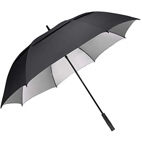 G4Free 54 inch Windproof Golf Umbrella UV Protection Auto Open Double Canopy Vented Sun Rain Waterproof Stick Umbrellas (Black)