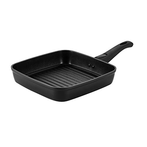 Cooker King 10 inch Induction Nonstick Grill Pan,Square Grill Pan,100% APEO & PFOA Free Coating From America, Removable Detachable Handle Dishwasher Safe, Oven Safe, Black