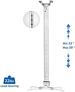 SCREENPRO Projector Mount Universal Full Motion Ceiling Bracket with Adjustable Height 33 inch to 59 inch 22lb Max Weight and Extendable Arms Tilt Rotating Swivel Mount for Home and Office Projector