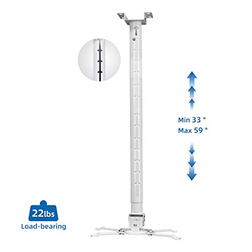 SCREENPRO Projector Mount Universal Full Motion Ceiling Bracket with Adjustable Height 33 inch to 59 inch 22lb Max Weight and Extendable Arms Tilt Rotating Swivel Mount for Home and Office Projector