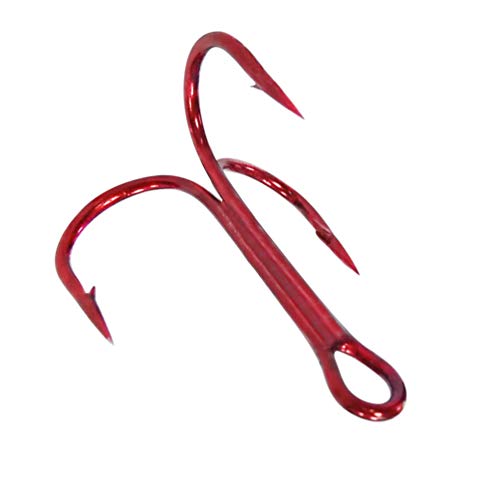 SILANON Fishing Red Treble Hooks- 80/120pcs Sharp Round Bend Barbed Treble Hook High-Carbon Steel Hooks for Bass Trout Saltwater Freshwater Size 1/0 1 2 4 6 8 10 12 14