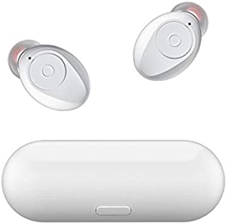 Wireless Earbuds Super Portable True Wireless Stereo Headphones in Ear Deep Bass Built in Mic IPX6 Waterproof with Charging Case (Only 50g) 40H Playtime for Workout Running (White red)