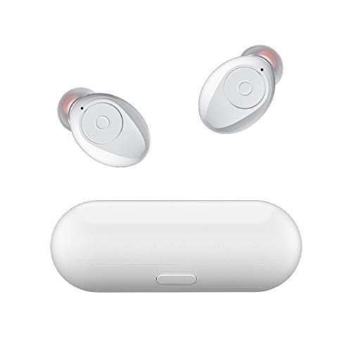 Wireless Earbuds Super Portable True Wireless Stereo Headphones in Ear Deep Bass Built in Mic IPX6 Waterproof with Charging Case (Only 50g) 40H Playtime for Workout Running (White red)