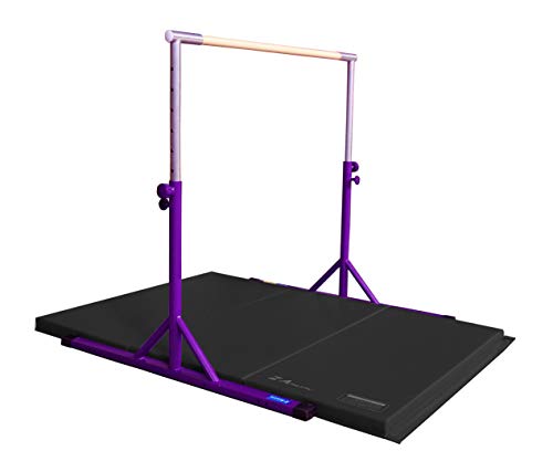 Z ATHLETIC Expandable Kip Bar Adjustable Height for Gymnastics, Training & 4ft x 6ft x 2in Mat (Purple & Black)