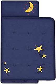 TILLYOU Toddler Nap Mat with Pillow for Boys Girls, Moon Sky Theme, Soft Warm Kids Sleeping Bag Sack for Daycare, Preschool and Kindergarten, Ages 2-4 Years, Navy