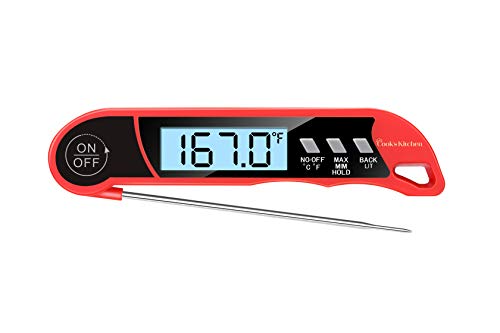 Professional Instant Read Waterproof Meat Thermometer by Cooks Kitchen - Easy-to-Use Digital Kitchen Thermometer with Backlight - Perfect for Cooking, Candy, Baking, Grilling, and BBQ!