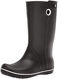 Crocs Women's Crocband Jaunt Rain Boot | Waterproof Rain Boot| Easy On Ankle Boot, Black, 8 M US