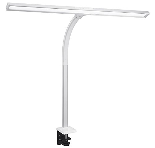 Phive LED Task Lamp, 20 Watt Super Bright Desk Lamp with Clamp, Dimmable Gooseneck Monitor Lamp(4 Color Modes, 5-Level Dimmer, Memory Function, Highly Adjustable Office Light/Workbench Lamp) Silver