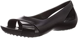 Crocs Women's Serena Flat | Slip On Work Walking Shoes Ballet, Black, 7 M US