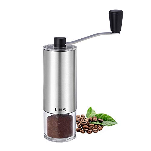 Manual Coffee Grinder with Adjustable Ceramic Conical Burr Brushed Stainless Steel Hand Crank Mill for Drip Coffee, Espresso, French Press, Turkish Brew