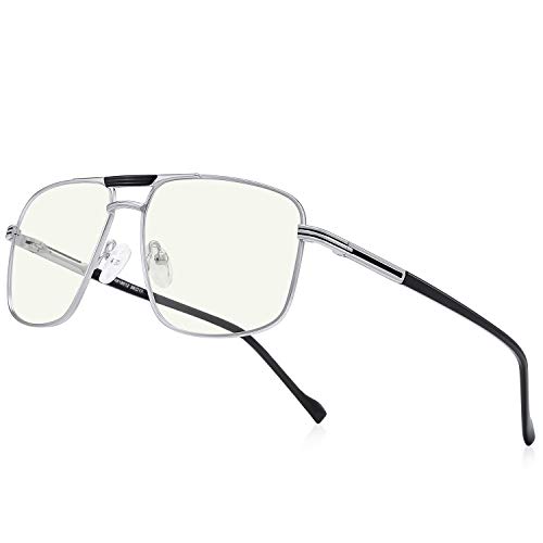 RB.Pilot Reading Glasses for Men Square Double Bridge Blue Light Blocking Computer Readers (silver, 2.75)