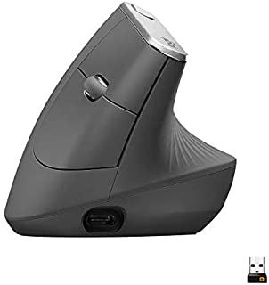 Logitech MX Vertical Wireless Mouse  Advanced Ergonomic Design Reduces Muscle Strain, control and Move Content Between 3 Windows and Apple Computers (Bluetooth or USB), Rechargeable, Graphite