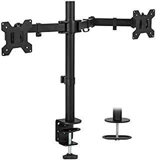 Mount-It! Dual Monitor Mount | Double Monitor Desk Stand | Two Heavy Duty Full Motion Adjustable Arms Fit 2 Computer Screens 17 19 20 21 22 24 27 Inch | VESA 75 100 | C-Clamp and Grommet Base