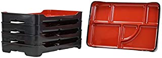 Ebros Red And Black Traditional Japanese Large Bento Box With Dividers 6 Compartments Lacquered Copolymer Plastic Serving or Display Platter Tray 14