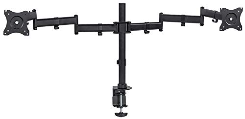 Mount-It! Dual Ultrawide Monitor Arm Mount | Desk Stand | Two Full Motion Articulating Adjustable | Fits 2 x 30 31 32 34 36 38 Inch VESA 75 100 Compatible Computer Screens | C-Clamp and Grommet Bases