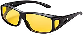 Wrap Around Night Vision Glasses Anti Glare, Day & Night Driving Polarized Sunglasses Fit Over Prescription Glasses (Night Vision/Matte Black)