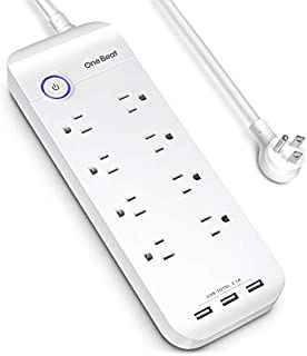 8 Widely Outlets Surge Protector Power Strip - 3 USB Ports (1875W/15A,1800 Joules), 6ft Extension Cord with Flat Plug, Wall Mountable, Srurge Overload Protection for TV Home Office, ETL Listed