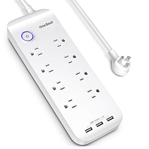 8 Widely Outlets Surge Protector Power Strip - 3 USB Ports (1875W/15A,1800 Joules), 6ft Extension Cord with Flat Plug, Wall Mountable, Srurge Overload Protection for TV Home Office, ETL Listed