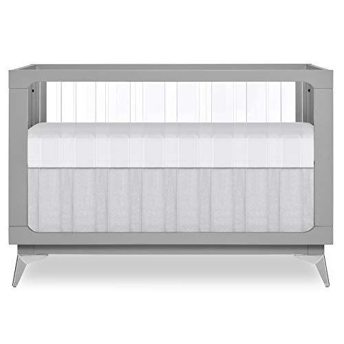 Evolur Acrylic Millennium 4-in-1 Convertible Crib I Modern Full Size Crib I Baby Crib I Easily Coverts to Toddler Bed & Dayday I  Adjustable Mattress Support Base I Acrylic Slats I in Pebble Grey