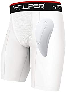 Youper Athletic Supporter, Compression Shorts w/Soft Protective Athletic Cup, Youth & Adult Sizes (White (Adult), Adult - X-Large)