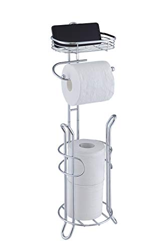 SunnyPoint Bathroom Heavyweight Toilet Tissue Paper Roll Storage Holder Stand with Reserve and Shelve, The Reserve Area Has Enough Space to Store Mega Rolls. (Chrome)