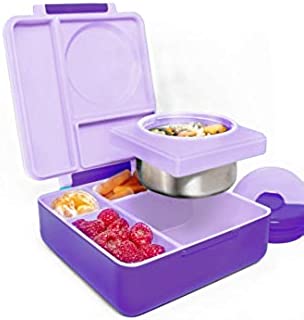 OmieBox Bento Box for Kids - Insulated Bento Lunch Box with Leak Proof Thermos Food Jar - 3 Compartments, Two Temperature Zones - (Purple Plum) (Single)