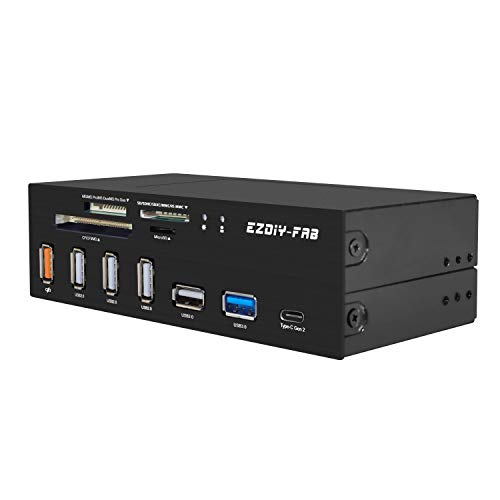 EZDIY-FAB PC Front Panel Internal Card Reader USB HUB, USB 3.1 Gen2 Type-C Port,USB 3.0 Support SD MS XD CF TF Card for Computer, Fits Any 5.25