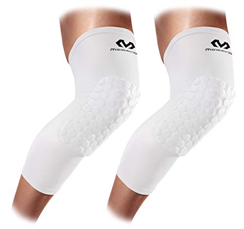 Knee Compression Sleeves: McDavid Hex Knee Pads Compression Leg Sleeve for Basketball, Volleyball, Weightlifting, and More - Pair of Sleeves, WHITE, Adult: LARGE