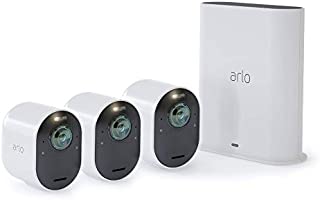 Arlo Ultra - 4K UHD Wire-Free Security 3 Camera System | Indoor/Outdoor with Color Night Vision, 180° View, 2-Way Audio, Spotlight, Siren | Compatible with Alexa and Homekit | (VMS534) (Renewed)