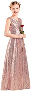 Long Junior Bridesmaid Dress Sequin Flower Girl Dress Rose Gold Formal Wedding Party Pageant Maxi Dress Dance Ball Gown 11t